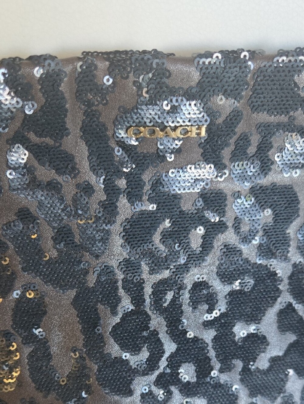 Coach Sequin Leopard Print Clutch - Black Brown - Picture 2 of 5